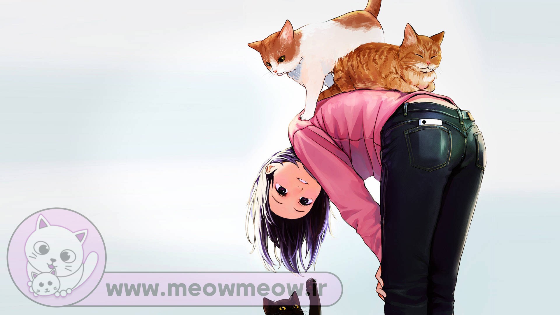 تصویر کارتونی گربه و دختر
